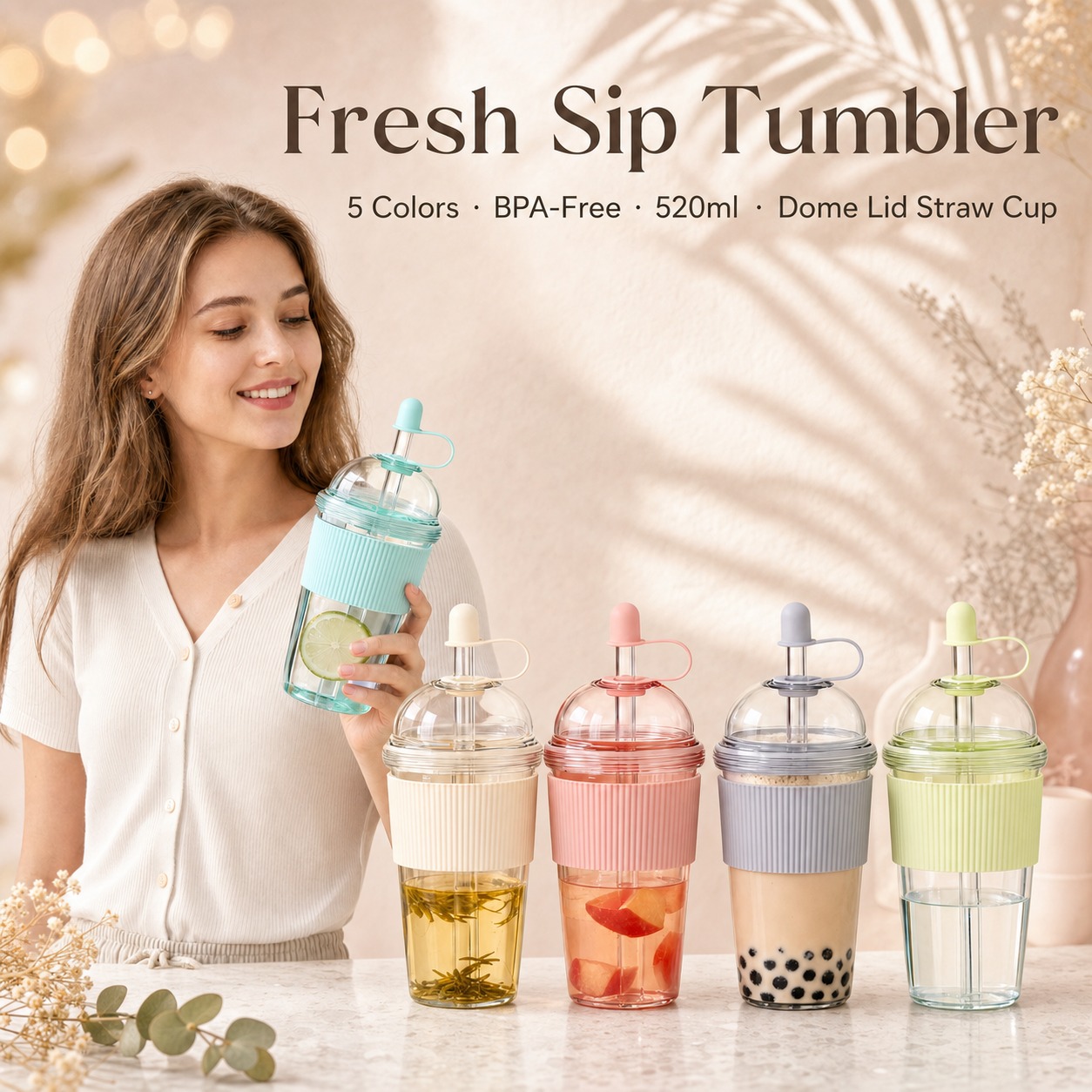 Coffee Jelly Tea - 1 Stück 520ml Tragbarer Flip-Strohhalm-Becher aus