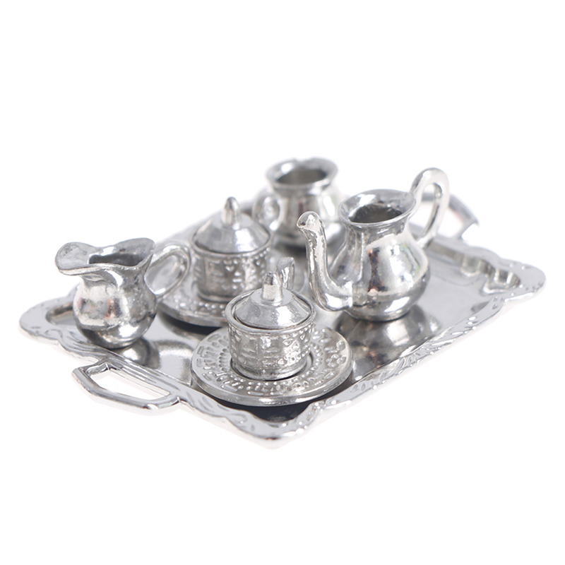 Coffee Tea Sugar Set - 10 teile/satz 1/12 Puppenhaus Miniatur Silber