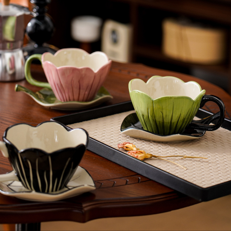 Mug Tea Coffee - Unregelmäßige handbemalte Kaffeetasse Teller Set Exquisite