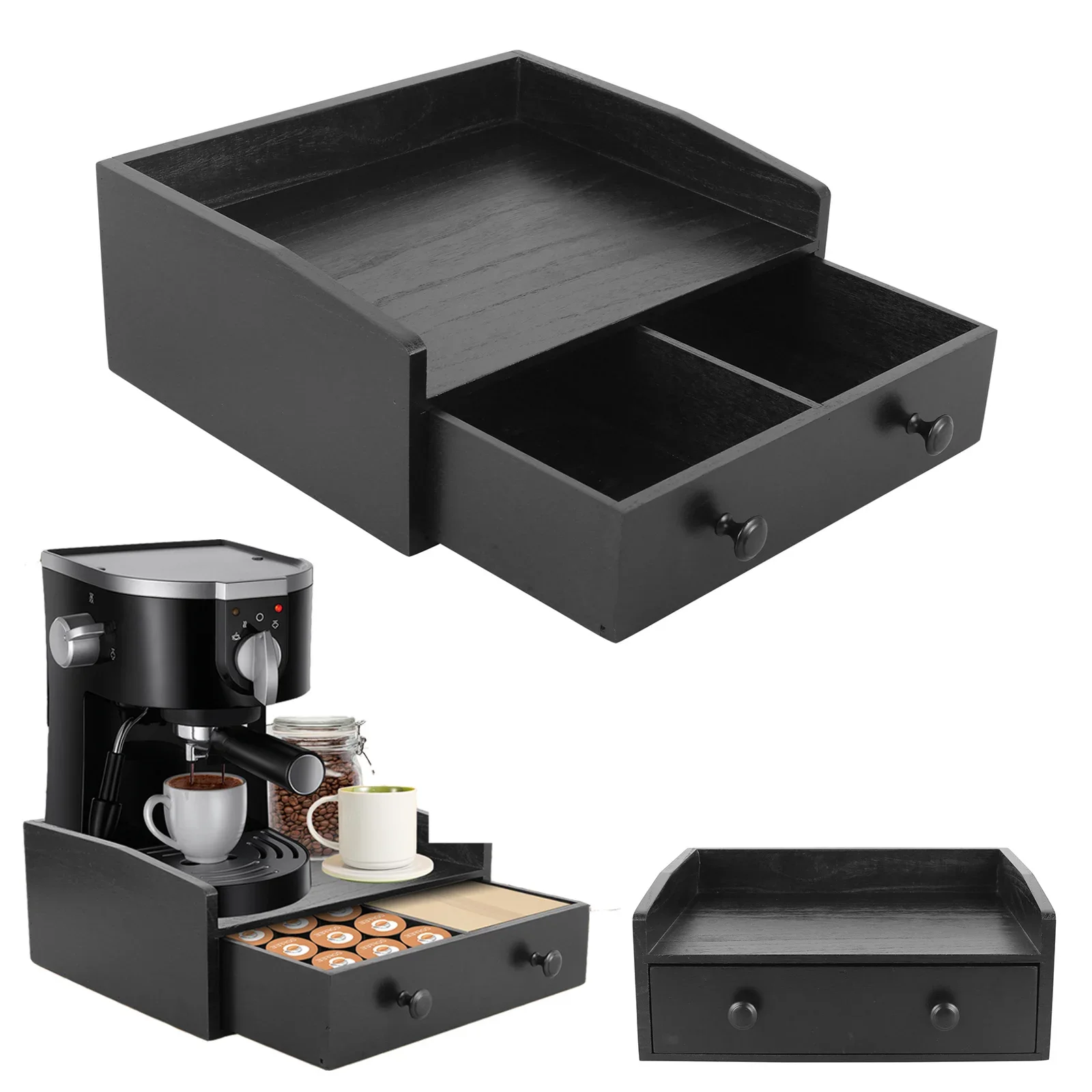 Coffee Tea Drawer Organizer - Kaffeemaschinen-Unterschrank aus Holz, Teebeutel- und Kaffeekapsel-Aufbewahrung,