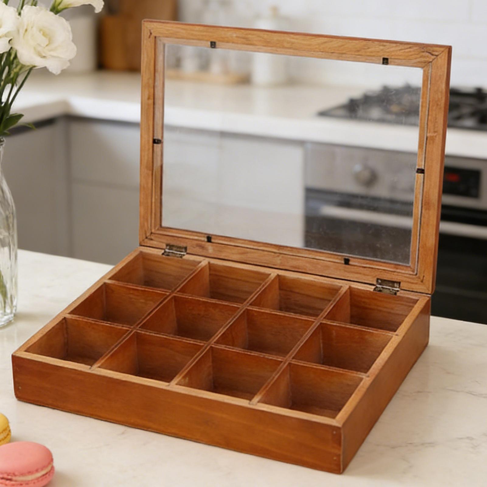 Coffee Tea Drawer Organizer - Teebeutel-Aufbewahrungsbox mit 12 Fächern aus Holz,