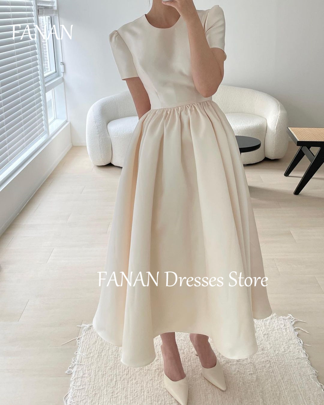 Coffee Plus Tea - FANAN Korea A-Linie O-Ausschnitt Einfache Midi-Hochzeitskleider