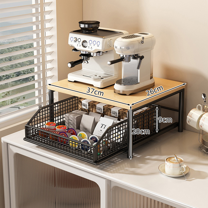 Coffee Tea Drawer Organizer - Kaffeemaschinen-Aufbewahrungsregal mit Ausziehschublade, Organizer aus Eisen