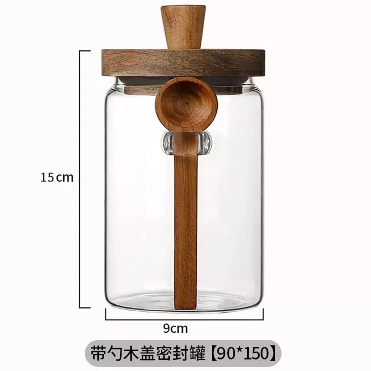 Canister Coffee Sugar Tea - Glas-Vorratsdose mit luftdichtem Holzdeckel und Löffel,