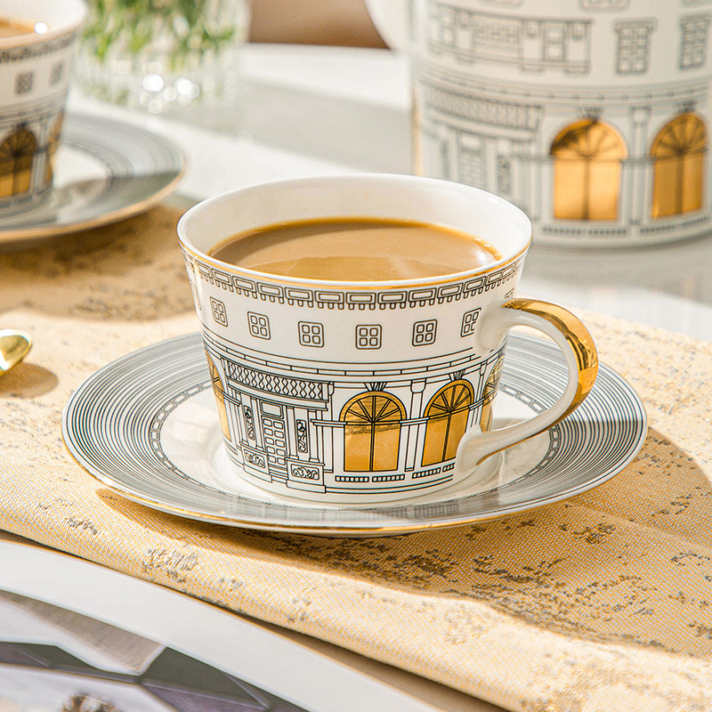 Coffee Tea Sugar Set - Architekturbecher und Untertasse, Kaffeetasse, europäischer Luxus,