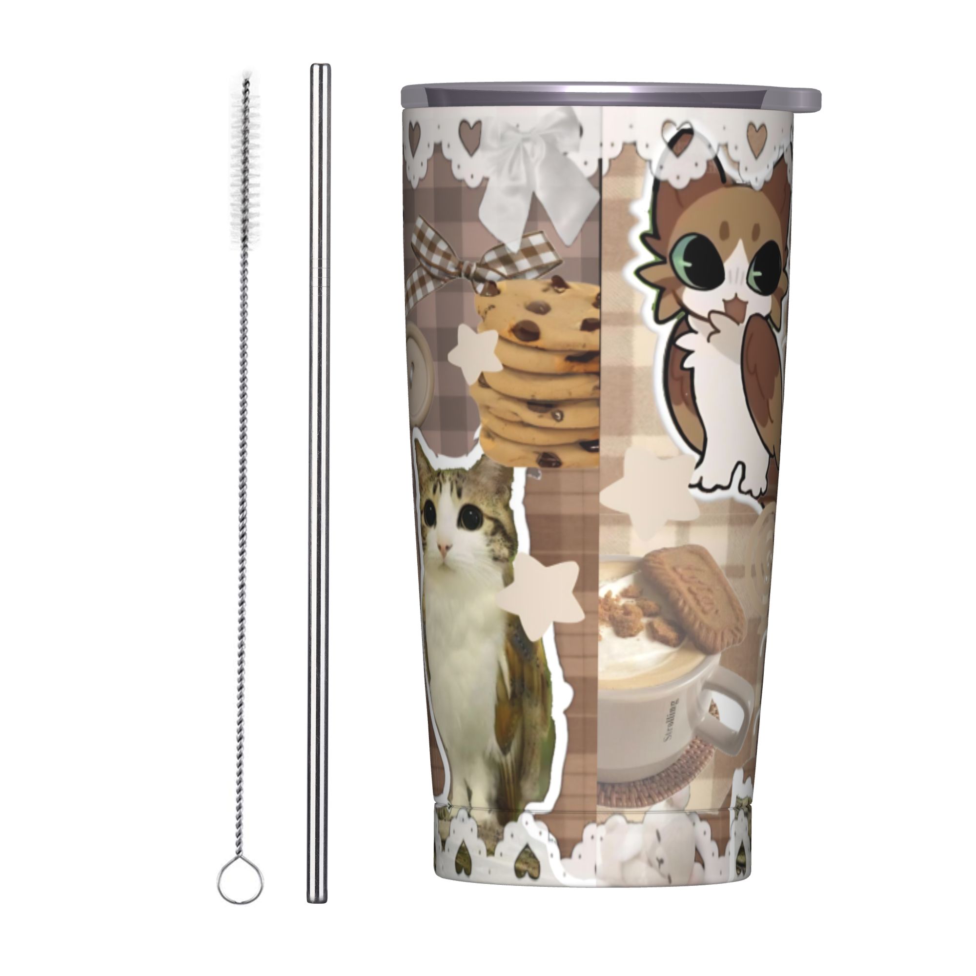 Coffee Tea Tumbler - Niedlicher Katzen-Eulen-Maultier-Thermobecher, Vakuumisolierter Kaffeebecher aus Edelstahl,